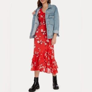 NWOT Karl Lagerfeld Ruffled Floral Midi Dress